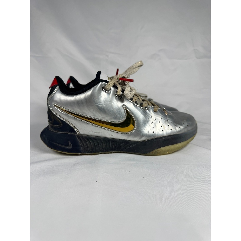 Nike Lebron XXI SE FJ1530-001 Kids 5 Basketball Shoes Metallic Silver Sneakers